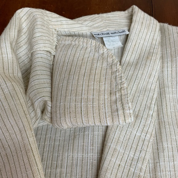 Vintage Mitchell Mitchell blazer 3/4 length sleeve Beige pin Stripe Size 10 - Picture 8 of 10